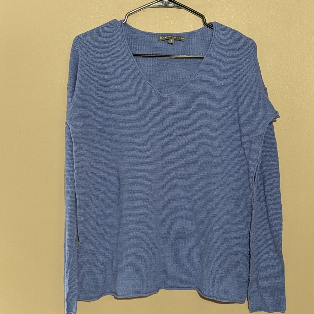 Elliot Lauren Waffle Knit Lightweight Reverse Knit Weave Blue Sweater Small